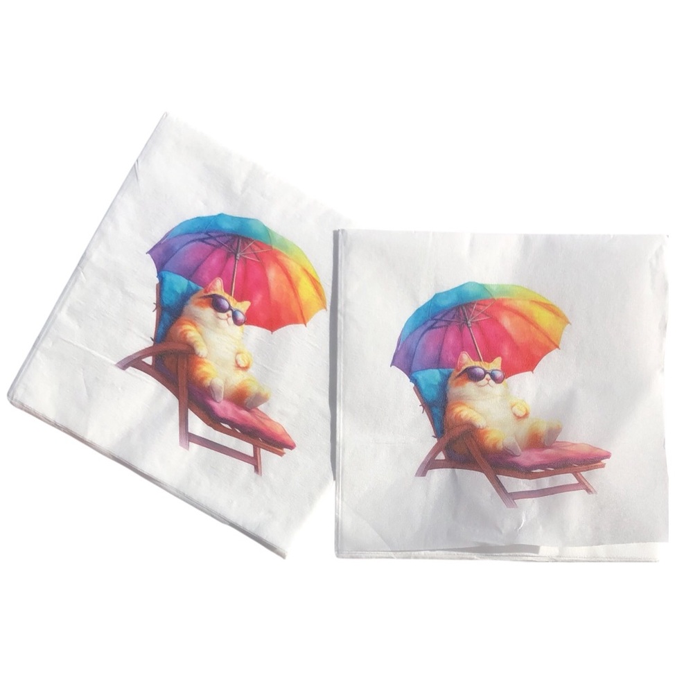 Two (2) INDIVIDUAL Cat Umbrella with Sunglasses Decoupage Paper Napkins